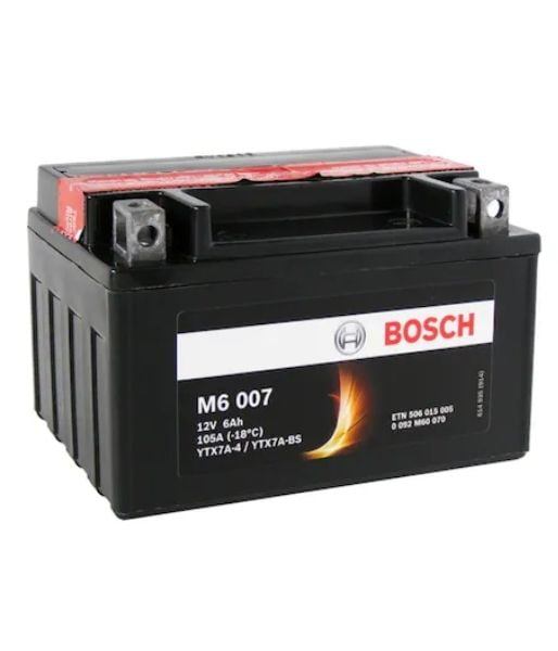 AKÜ: Bosch M6007 12V 6Ah AGM YTX7A-BS Motosiklet Aküsü (FA108 Yeni Tip)